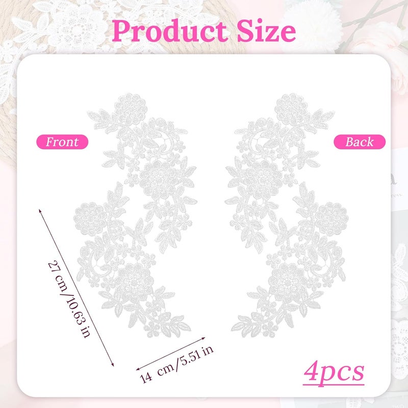 oruola 4pcs Lace Appliques Embellishments,3D Floral Embroidery Vintage Applique Patches,Polyester Soild Embroidered Lace for DIY Clothing Wedding Dress Decoration,White - Image 2